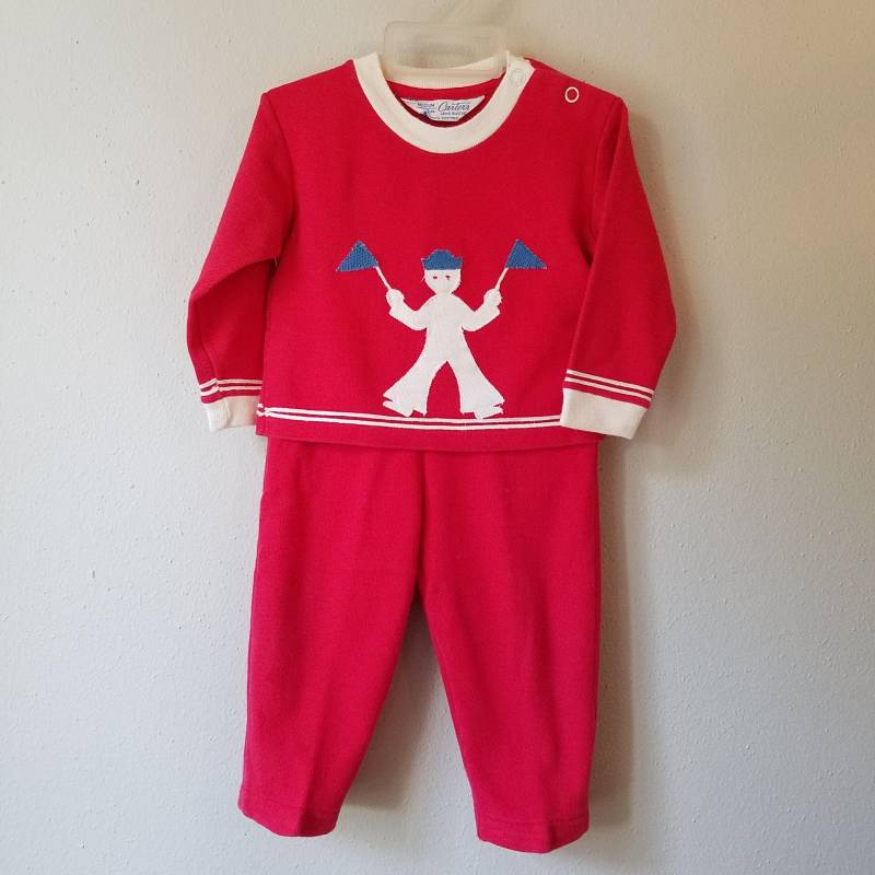 Vintage Carters Baby Jungen Outfit Rotes Strick Set, 18 Monate von breedbabynyc