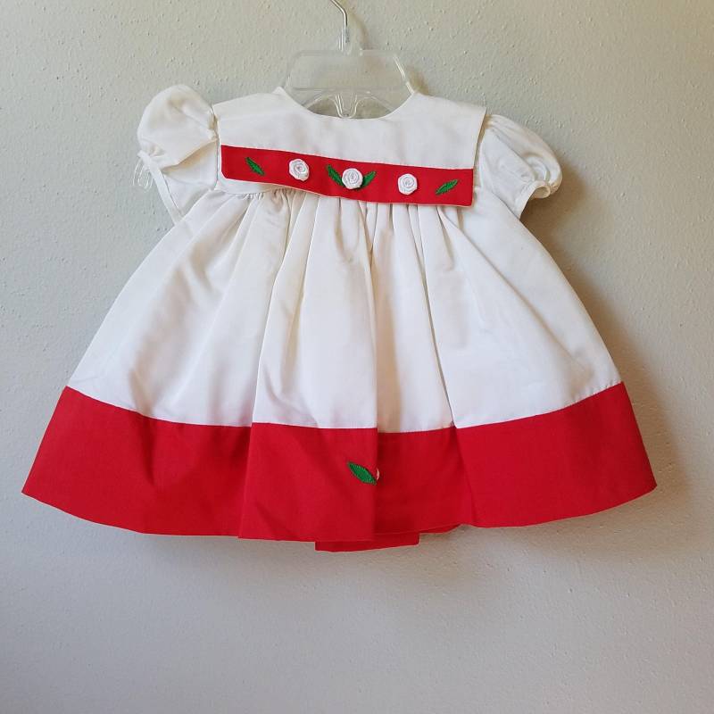 Vintage Mädchen Kleid Rot Und Weiss Rose Mit Pumphose - 3 Monate von breedbabynyc