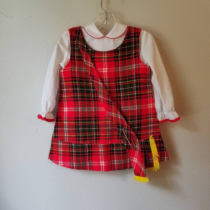 Vintage Mädchen Tartan Kariertes Kleid Set Kilt Stil, Größe 2T von breedbabynyc