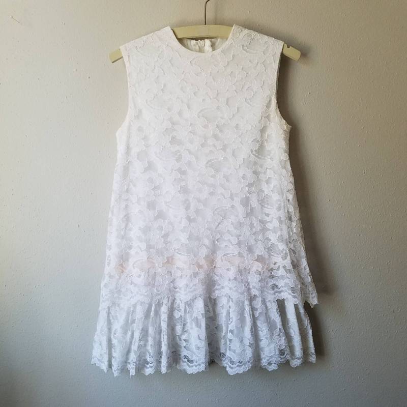 Vintage Mädchen Weißes Spitzen Kleid - Ärmellose Tropfen Taille, Größe 6x von breedbabynyc