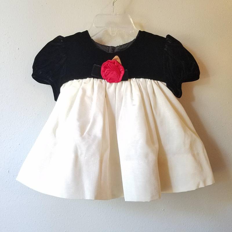 Vintage Samt Taft Mädchenkleid Rote Rose Weihnachtsferien | 24 Monate von breedbabynyc