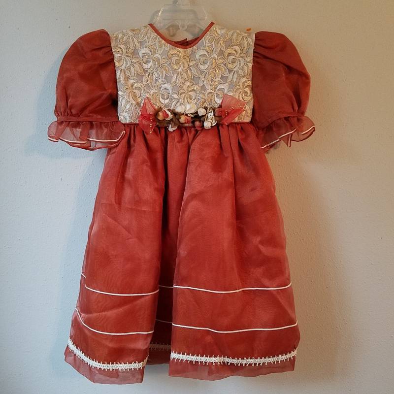 Vintage Sheer Brown Partykleid Florale Spitzenborte, Größe 2T von breedbabynyc