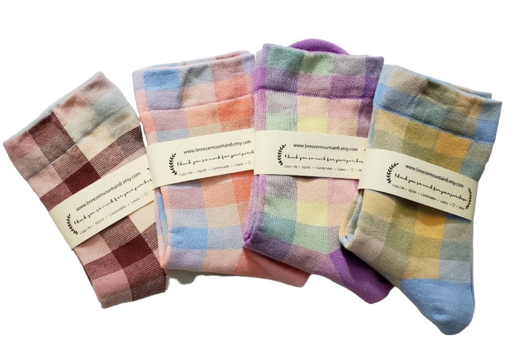 Süße Socken | Karierte Mustersocken Pastell Karo Leichte Crew Sneaker Socken| Mädchen Süße Socken | Karierte Mustersocken Pastell Karo Leichte Crew Sneaker Socken| Mädchen von breezemountain8