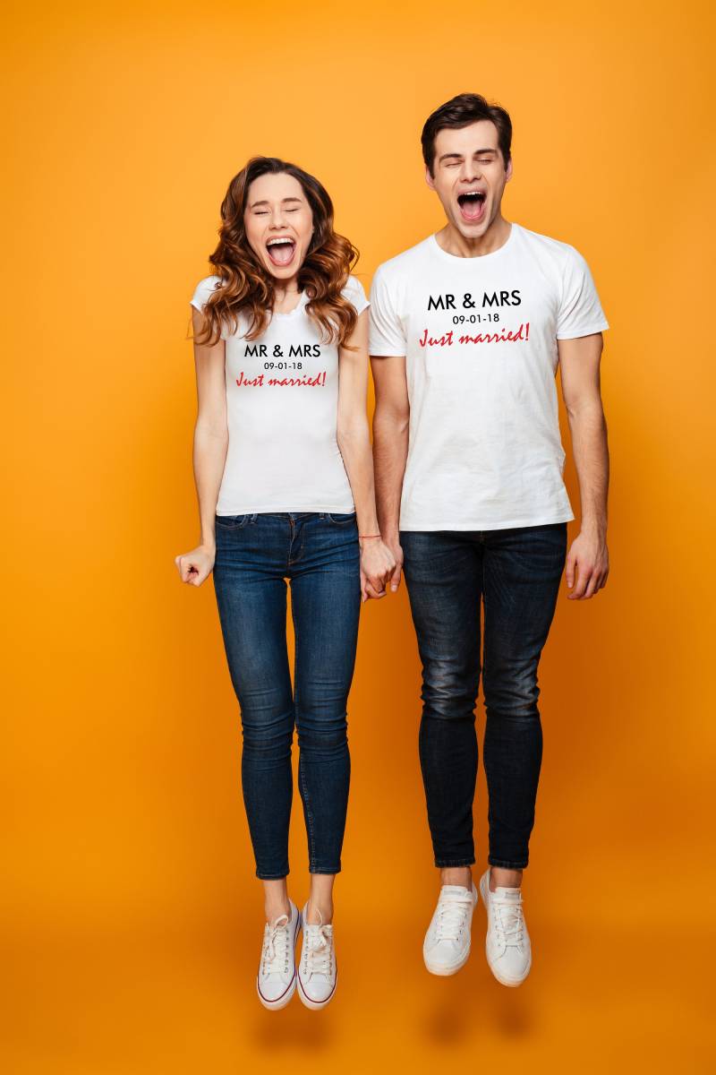 Mr & Mrs Paar T-Shirts | Just Married Hochzeitsshirts Flitterwochen Geschenk Sparen Sie Unser Datum von breezetees