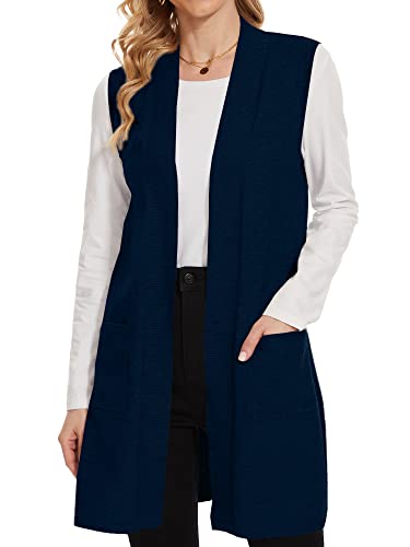 Breezy Lane Damen Ärmellos Strickjacke Weste Gerippt Vorne Offen Drapiert Duster Vest Lange Jacke mit Taschen von Breezy Lane