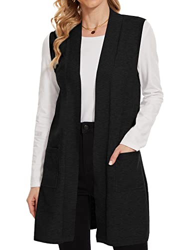 Breezy Lane Damen Ärmellos Strickjacke Weste Gerippt Vorne Offen Drapiert Duster Vest Lange Jacke mit Taschen von Breezy Lane