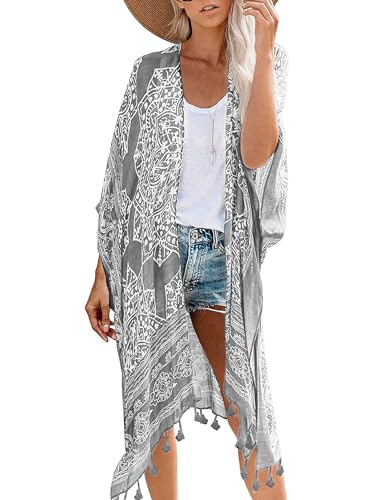 breezy lane Damen Badeanzug Cover Up Kimono Boho Loose Sommer Strickjacke Bikini Beachwear Cardigan Resort Bekleidung von breezy lane