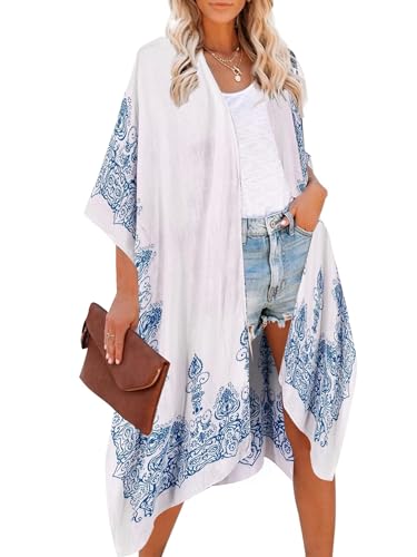 breezy lane Damen Badeanzug Cover Up Kimono Boho Loose Sommer Strickjacke Bikini Beachwear Cardigan Resort Bekleidung von breezy lane