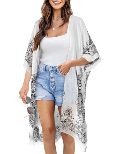 Breezy Lane Damen Badeanzug Cover Up Kimono Boho Loose Sommer Strickjacke Bikini Beachwear Cardigan Resort Bekleidung von Breezy Lane