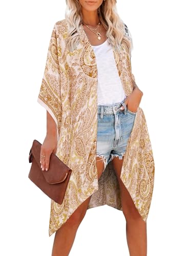 breezy lane Damen Badeanzug Cover Up Kimono Boho Loose Sommer Strickjacke Bikini Beachwear Cardigan Resort Bekleidung von Breezy Lane