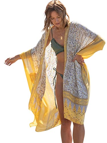 breezy lane Damen Kimono Bikini Cover Up Strickjacke Sommer Blumenmuster Strandkleid Lässige Badebekleidung Cardigan für den Urlaub von breezy lane