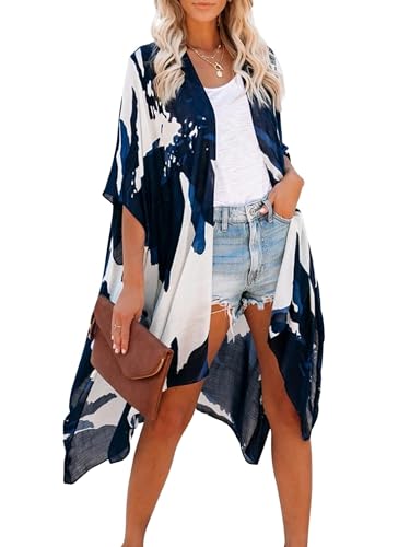 breezy lane Damen Kimono Bikini Cover Up Strickjacke Sommer Blumenmuster Strandkleid Lässige Badebekleidung Cardigan für den Urlaub von breezy lane