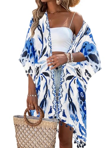 breezy lane Damen Kimono Bikini Cover Up Strickjacke Sommer Blumenmuster Strandkleid Lässige Badebekleidung Cardigan für den Urlaub von Breezy Lane