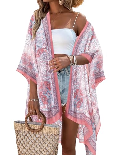 Breezy Lane Damen Kimono Bikini Cover Up Strickjacke Sommer Blumenmuster Strandkleid Lässige Badebekleidung Cardigan für den Urlaub von Breezy Lane