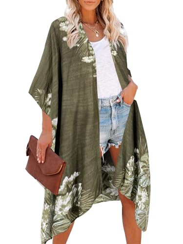 breezy lane Damen Kimono Bikini Cover Up Strickjacke Sommer Blumenmuster Strandkleid Lässige Badebekleidung Cardigan für den Urlaub von breezy lane