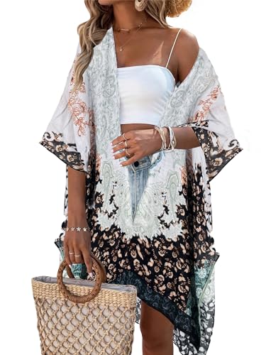 breezy lane Damen Kimono Bikini Cover Up Strickjacke Sommer Blumenmuster Strandkleid Lässige Badebekleidung Cardigan für den Urlaub von breezy lane