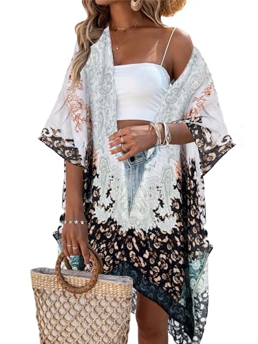 breezy lane Damen Kimono Bikini Cover Up Strickjacke Sommer Blumenmuster Strandkleid Lässige Badebekleidung Cardigan für den Urlaub von Breezy Lane