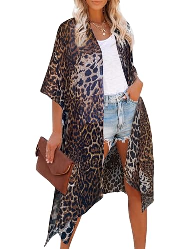 breezy lane Damen Kimono Bikini Cover Up Strickjacke Sommer Blumenmuster Strandkleid Lässige Badebekleidung Cardigan für den Urlaub von Breezy Lane