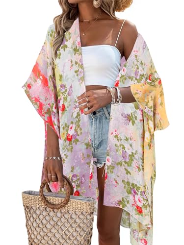 breezy lane Damen Kimono Bikini Cover Up Strickjacke Sommer Blumenmuster Strandkleid Lässige Badebekleidung Cardigan für den Urlaub von Breezy Lane