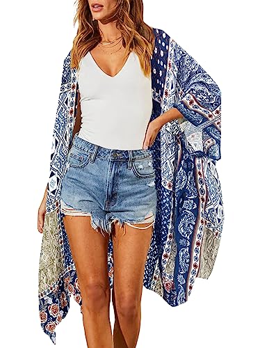 breezy lane Damen Kimono Bikini Cover Up Strickjacke Sommer Blumenmuster Strandkleid Lässige Badebekleidung Cardigan für den Urlaub von breezy lane