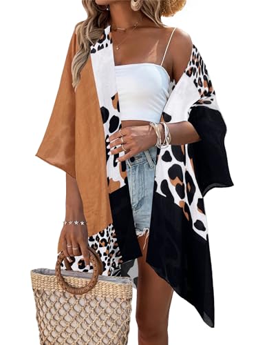 breezy lane Damen Kimono Bikini Cover Up Strickjacke Sommer Blumenmuster Strandkleid Lässige Badebekleidung Cardigan für den Urlaub von Breezy Lane