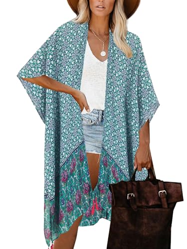breezy lane Damen Kimono Bikini Cover Up Strickjacke Sommer Blumenmuster Strandkleid Lässige Badebekleidung Cardigan für den Urlaub von Breezy Lane