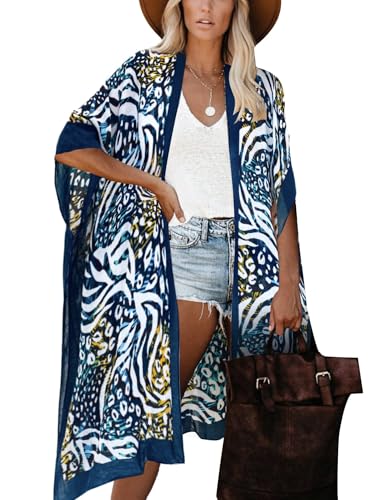 breezy lane Damen Kimono Bikini Cover Up Strickjacke Sommer Blumenmuster Strandkleid Lässige Badebekleidung Cardigan für den Urlaub von Breezy Lane