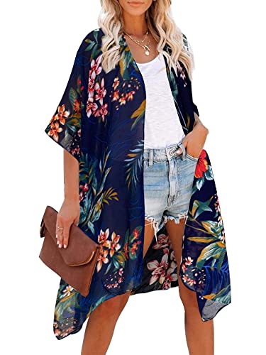 breezy lane Damen Kimono Bikini Cover Up Strickjacke Sommer Blumenmuster Strandkleid Lässige Badebekleidung Cardigan für den Urlaub von breezy lane