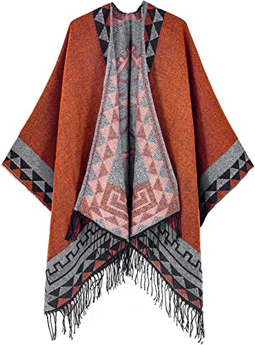 Breezy Lane Damen Poncho Schal Retro-Stil Bedruckt Umhang Übergroße Decke Cardigans für Herbst und Winter von Breezy Lane