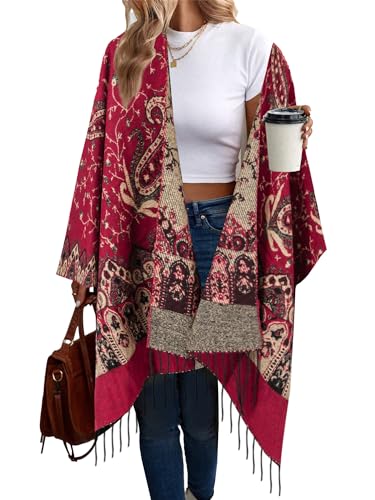 Breezy Lane Damen Poncho Schal Retro-Stil Bedruckt Umhang Übergroße Decke Cardigans für Herbst und Winter von Breezy Lane