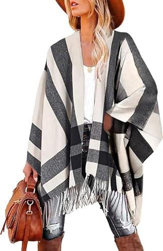 breezy lane Damen Schal Wrap Plaid Poncho Cape Übergroße Open Front Strick Umhang Quaste Decke Cardigans für Herbst Winter Urlaub von breezy lane