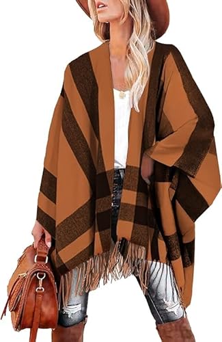 Breezy Lane Damen Schal Wrap Plaid Poncho Cape Übergroße Open Front Strick Umhang Quaste Decke Cardigans für Herbst Winter Urlaub von Breezy Lane