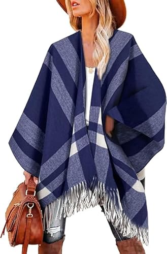 breezy lane Damen Schal Wrap Plaid Poncho Cape Übergroße Open Front Strick Umhang Quaste Decke Cardigans für Herbst Winter Urlaub von breezy lane