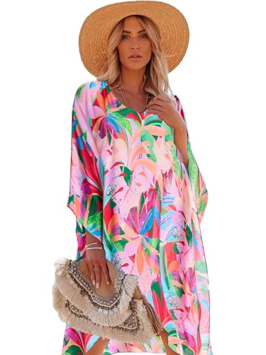 Breezy Lane Kaftan Cover Up Beachwear für Damen Strandkleid Bikini Badeanzug Blumenmuster Überzug Caftan Beach Resortkleidung von Breezy Lane