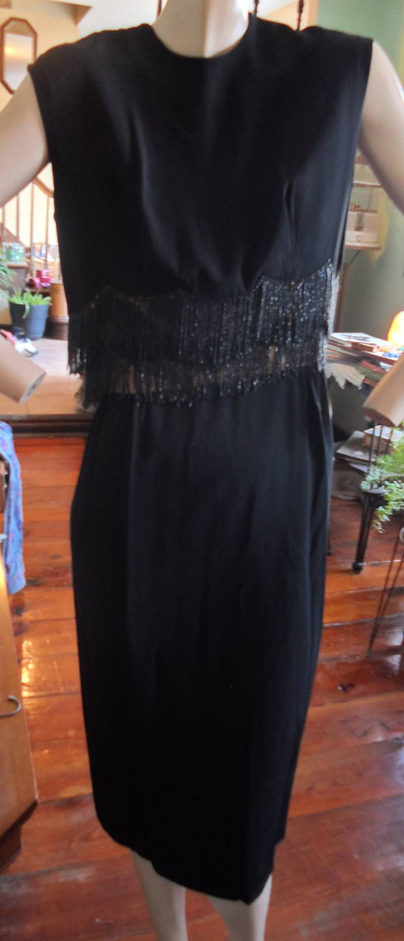 20Er Jahre Stil Schwarz Rocailles Perlen Fransen Wackeln Kleid Vtg Partei Verschieben Mantel Ärmellose Flapper Med von brendasuef