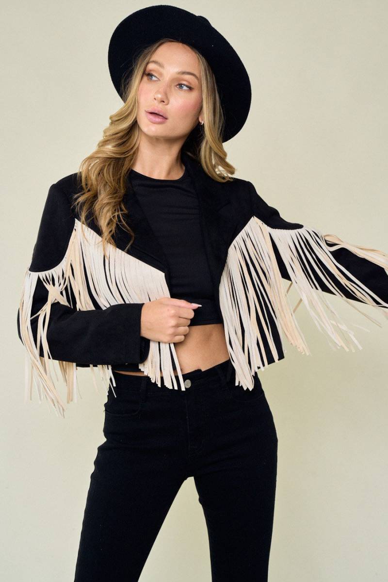 Weiche Wildleder Fringe Motorradjacke - Western Rodeo & Festival Style Cowgirljacke Mit Quaste Am Rücken von briannabarrazayoga