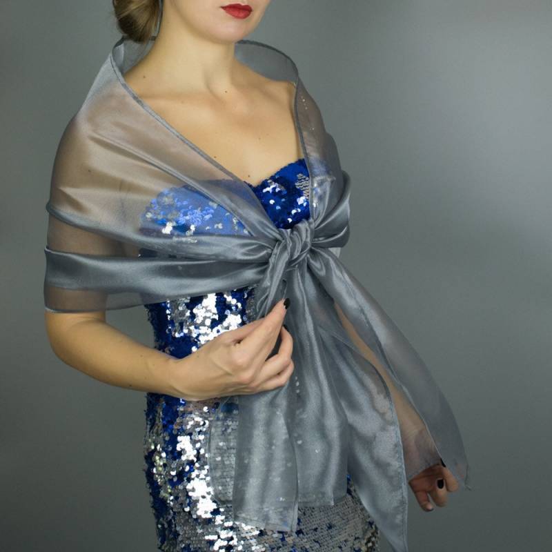 Silber Organza Wickeln Schal Dunkel Schiere Shrug Brautjungfer Frau Abend Abschlussball Silber Organza Wickeln Schal Dunkel Schiere Shrug Brautjungfer Frau Abend Abschlussball von bridalspain