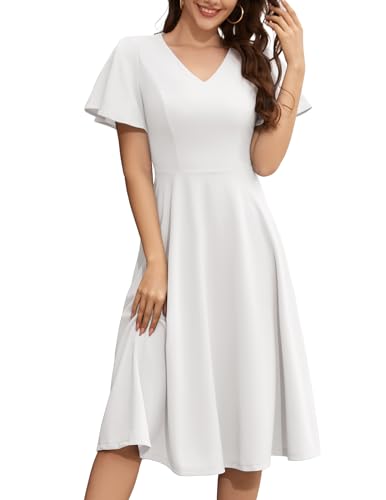 Bridesmay Cocktailkleid für Damen 2024, bescheidenes Heimkehrkleid mit Ärmeln, halbformelles Hochzeitskleid, Weiss/opulenter Garten, X-Groß von bridesmay