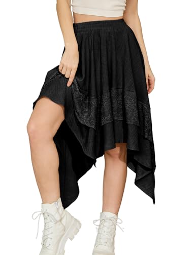 Bridesmay Damen Renaissance Rock mit Spitze Stufige Gothic Röcke Asymmetrisch Piraten Kostüm Outfit 2025, Schwarz, Groß von bridesmay