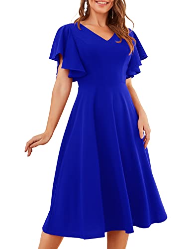 bridesmay Abendkleid Festliche Kleider für Damen Einfarbig 1950er Keid Rockabilly Formell Blaues Elegant Hochzeitsgast Kleid Abschlussballkleid A Line Sommerkleid Royal Blue XL von bridesmay