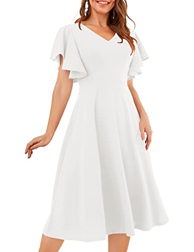 bridesmay Abendkleid Festliche Kleider für Damen Einfarbig 1950er Keid Rockabilly Formell Blaues Elegant Hochzeitsgast Kleid Abschlussballkleid A Line Sommerkleid White 2XL von bridesmay