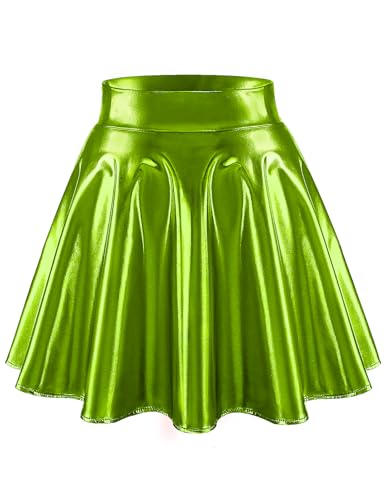bridesmay Damen Glitzer Metallischer Faltenrock Karneval Kostüm Mini Skater Rock for Mottopartys Grün S von bridesmay