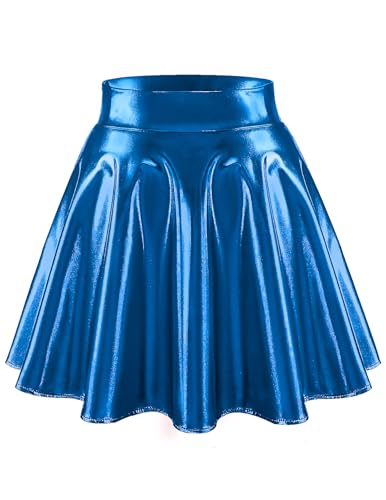 bridesmay Damen Glitzer Metallischer Faschingskostüm Rock Sommerrock Karneval Kostüm Mini Kurz Skater Rock Blau L von bridesmay