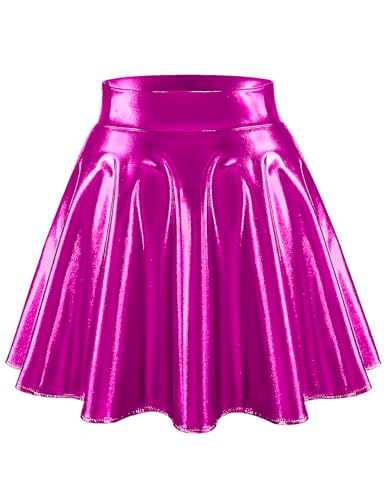 bridesmay Damen Glitzer Metallischer Mini Faltenrock 2024 Karneval Kostüm Mini Kurz Skater Rock Fuchsia L von bridesmay