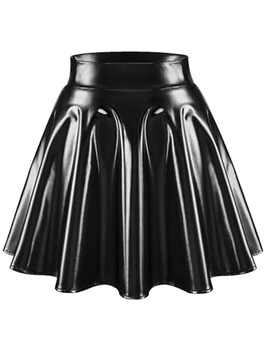 bridesmay Damen Glitzer Metallischer Mini Faltenrock 2024 Karneval Kostüm Mini Kurz Skater Rock Schwarz S von bridesmay