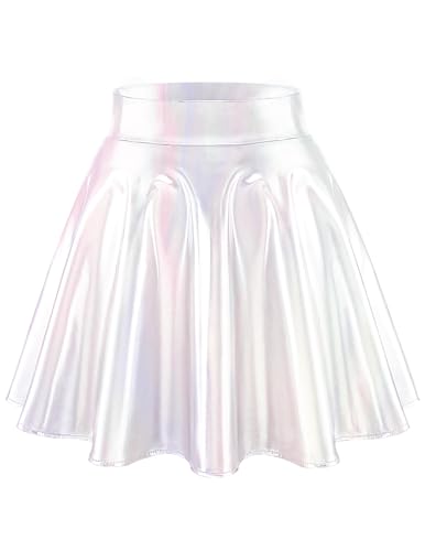 bridesmay Damen Glitzer Metallischer Mini Faltenrock 2024 Karneval Kostüm Mini Kurz Skater Rock Weiß M von bridesmay
