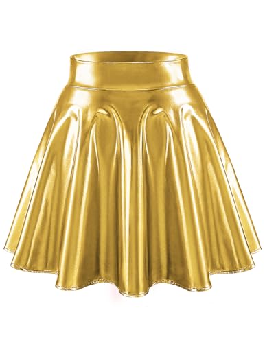 bridesmay Damen Glitzer Metallischer Mini Faltenrock Goldener Festival Karneval Outfit Golden S von bridesmay