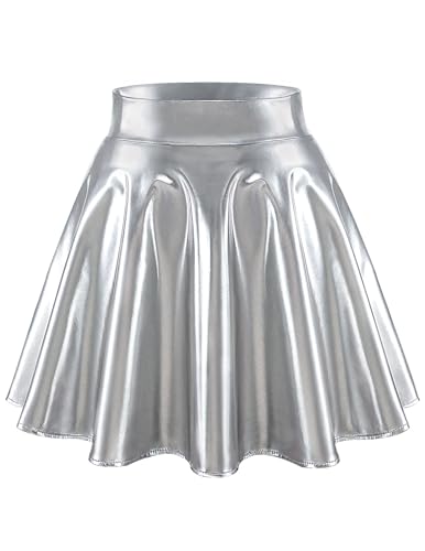 bridesmay Damen Glitzer Silber Metallischer Mini Faltenrock Faschingskostüm Kurz Skater Rock Silber 2XL von bridesmay