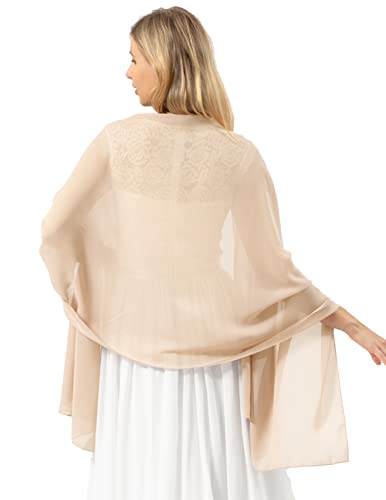 bridesmay Damen Halstuch Sommer Schal Festliche Stola für Abendkleid Hochzeit Chiffon Silk Scarf Champagne S von bridesmay