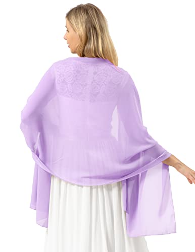 bridesmay Damen Halstuch Sommer Schal Festliche Stola für Abendkleid Hochzeit Chiffon Silk Scarf Lavender L von bridesmay